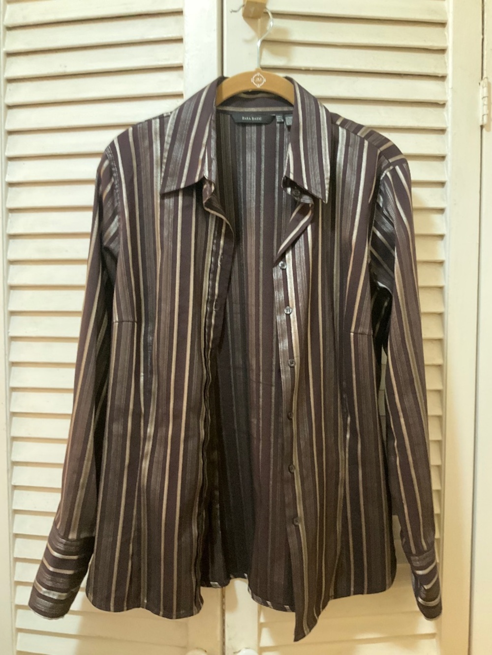 Dressy stripped cotton blouse size large.
